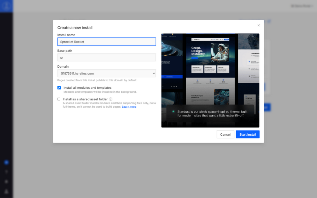 New Sprocket Rocket installation using default settings