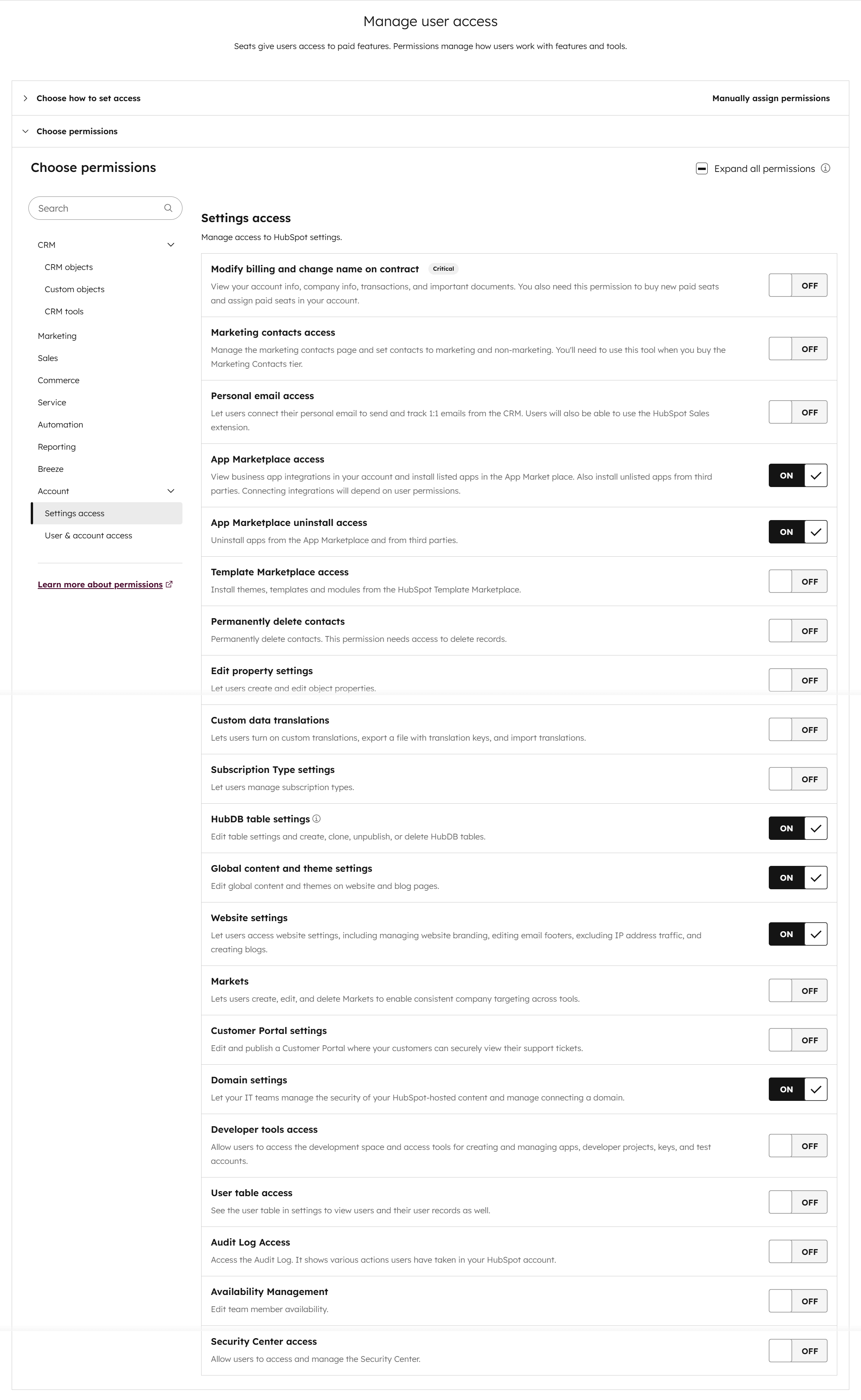 HubSpot account settings permissions required by Sprocket Rocket