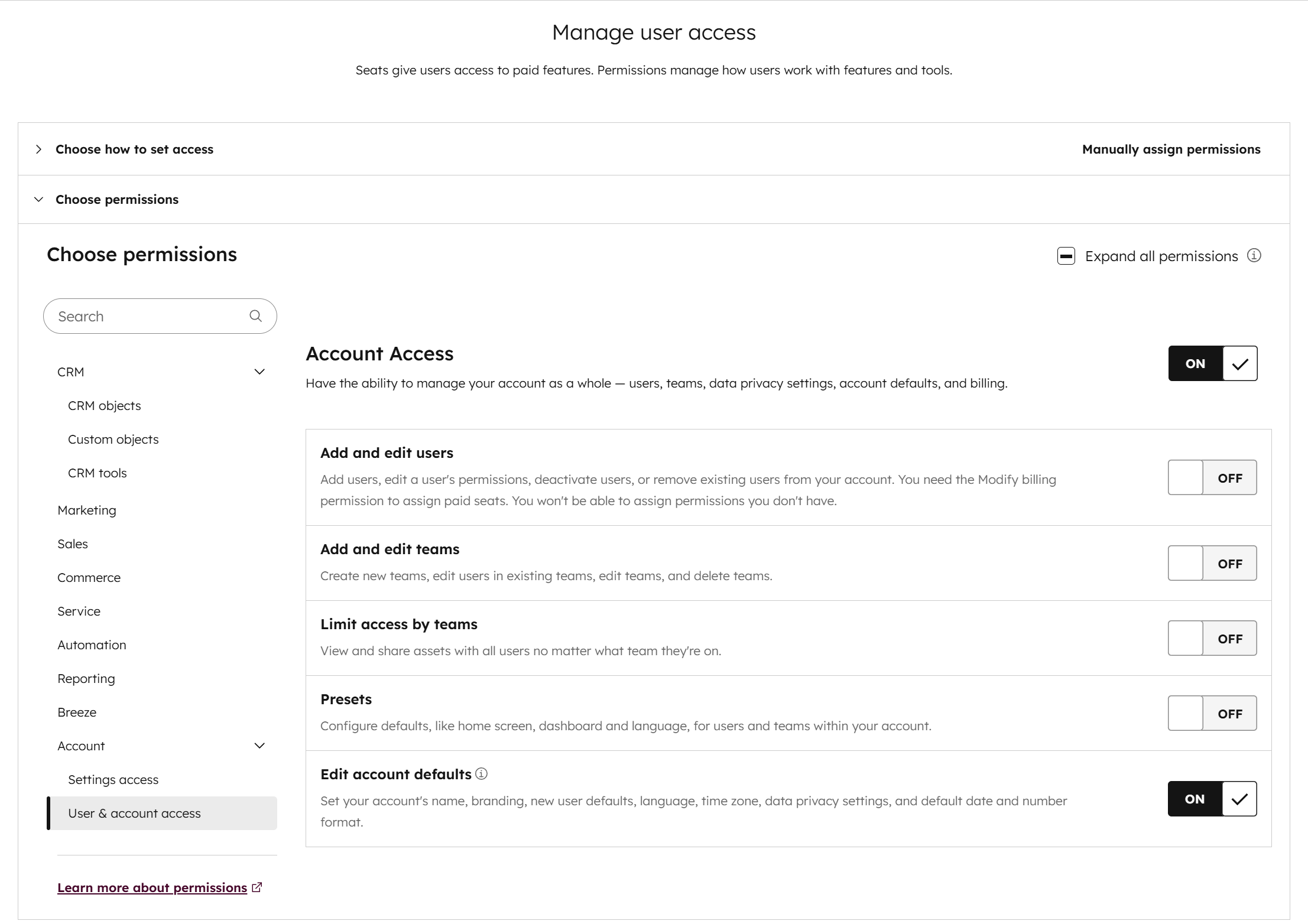 HubSpot user and account access permissions required by Sprocket Rocket