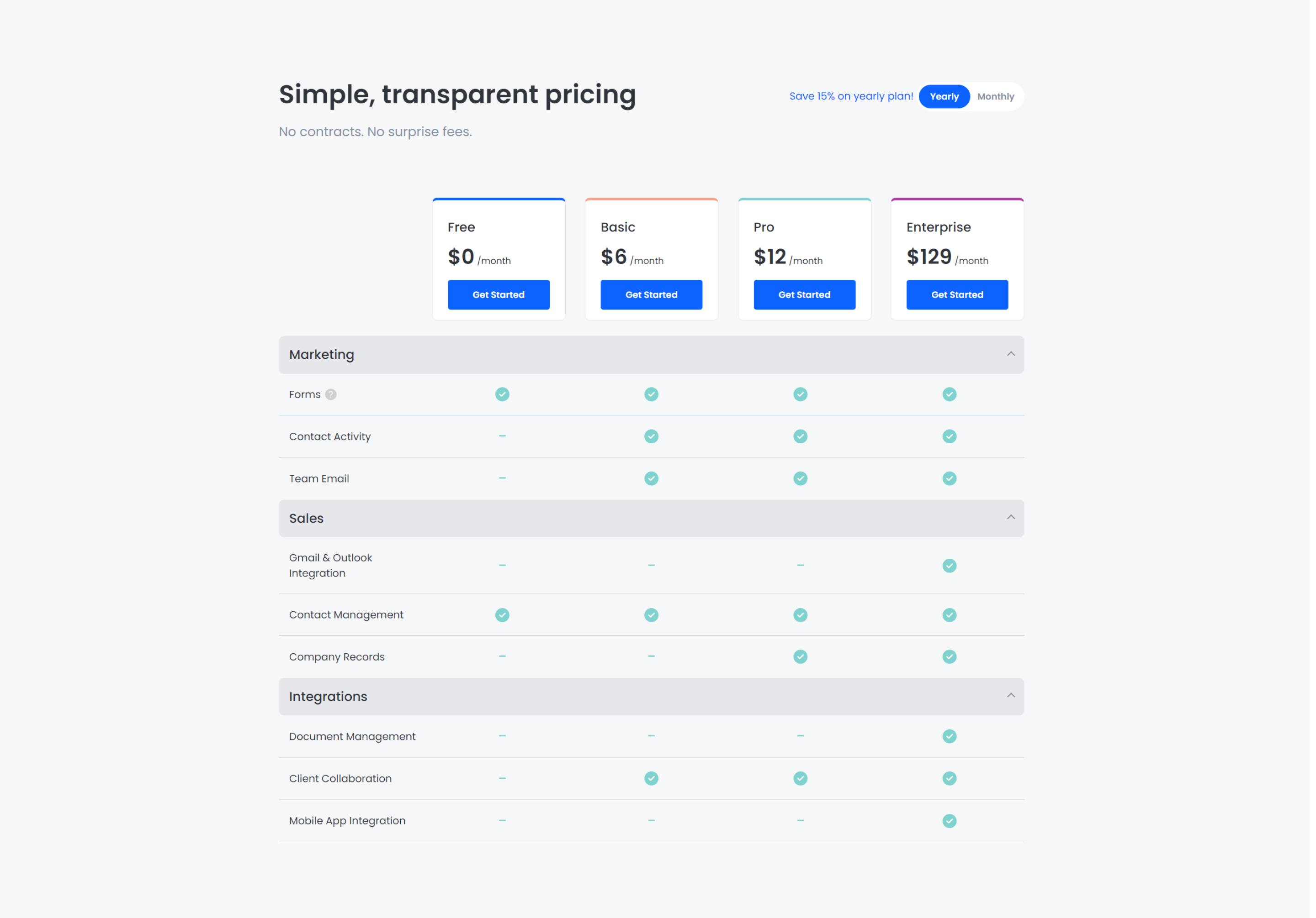 Preview of Pricing Comparison