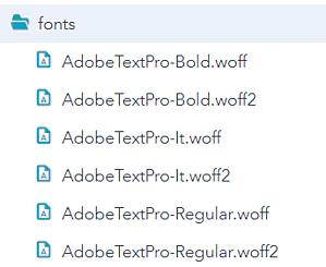 A theme fonts folder containing regular, italic, and bold WOFF and WOFF2 files