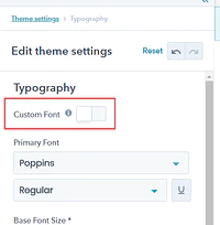 Custom Font toggle in the Sprocket Rocket typography settings